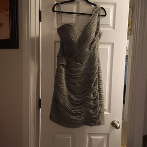 Val Stefani Gray Asymmetrical Ruched Sheath Dress